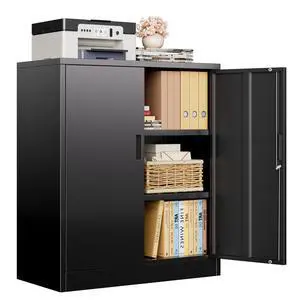 Metal Storage Cabinet, 36" H Locking Storage Cabinet with Shelves and Doors, Metal Cabinets for Home Office, Garage, Utility Room and Basement (Black) Metal Storage Cabinet, 36" H Locking Storage Cabinet with Shelves and Doors, Metal Cabinets for Home Office, Garage, Utility Room and Basement (Black)