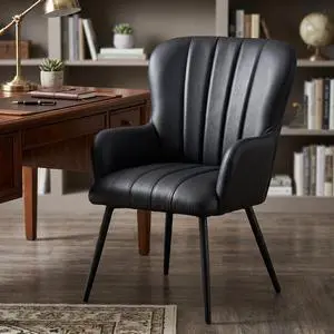 Black Leather Accent Chair for Home Office Guests Chairs | Occasional Podcast Comfortable Study With Wide Seat Living Room Bed Room Faux Leather Chairs For Small Space Black Leather Accent Chair for Home Office Guests Chairs | Occasional Podcast Comfortable Study With Wide Seat Living Room Bed Room Faux Leather Chairs For Small Space