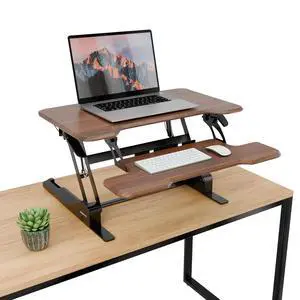 Height Adjustable Standing Desk Converter, Compact 30 Wide Tabletop Standing Desk Riser with Gas Spring, Desktop Stand Up Workstation with Keyboard Tray Fits Monitor or Laptop, Dark Walnut Height Adjustable Standing Desk Converter, Compact 30 Wide Tabletop Standing Desk Riser with Gas Spring, Desktop Stand Up Workstation with Keyboard Tray Fits Monitor or Laptop, Dark Walnut