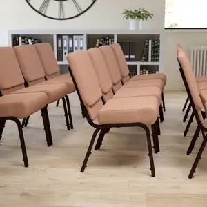 Caramel Fabric 21" W Stacking Church Chair | Copper Vein Frame, Fabric Upholstery Caramel Fabric 21" W Stacking Church Chair | Copper Vein Frame, Fabric Upholstery