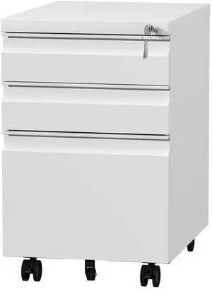 3 Drawer File Cabinet on Wheels,25.6" H White Filing Cabinet with Lock,Under Desk Metal File Cabinet for Home Office Organizer Letters/Legal/A4(Fully Assembled) (White) 3 Drawer File Cabinet on Wheels,25.6" H White Filing Cabinet with Lock,Under Desk Metal File Cabinet for Home Office Organizer Letters/Legal/A4(Fully Assembled) (White)