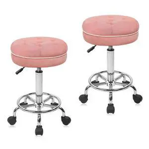 Velet Rolling Bar Stool with Wheels, Tall Drafting Stool with Adjustable Height and Footrest, Multi-Purpose Office Desk Chair for Home Kitchen Shop Work, Pink (2PK) Velet Rolling Bar Stool with Wheels, Tall Drafting Stool with Adjustable Height and Footrest, Multi-Purpose Office Desk Chair for Home Kitchen Shop Work, Pink (2PK)