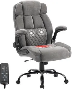 Massage Office Chair, 500LBS Ergonomic Rocking Executive Desk Chairs with 4 Points Vibration&Heat,Padded Flip-up Armrests for Big and Tall Office Chair,Swivel Computer Chair Thicken Back,Grey Massage Office Chair, 500LBS Ergonomic Rocking Executive Desk Chairs with 4 Points Vibration&Heat,Padded Flip-up Armrests for Big and Tall Office Chair,Swivel Computer Chair Thicken Back,Grey