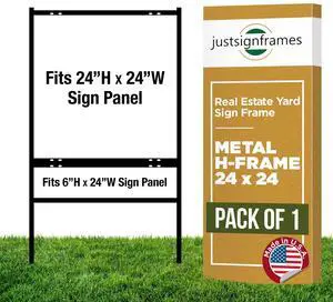 Real Estate H-Frame Yard Signs with 1 Rider, 24 x 24 in, Black, 1 Pack | Durable, Weather-Resistant Slide-In Assembly, Holds Foam Board & Poster Board, 3/4" Angle Iron, Steel Stakes for Outdoor Use Real Estate H-Frame Yard Signs with 1 Rider, 24 x 24 in, Black, 1 Pack | Durable, Weather-Resistant Slide-In Assembly, Holds Foam Board & Poster Board, 3/4" Angle Iron, Steel Stakes for Outdoor Use