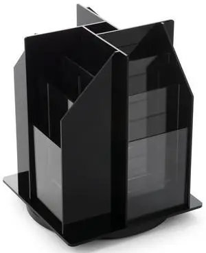 Rotating Brochure Holder for 4x9 Inch Trifolds and Rack Cards 12 Pocket Tiered Spinning Countertop Display with Black Sides and Clear Acrylic Front Panels Rotating Brochure Holder for 4x9 Inch Trifolds and Rack Cards 12 Pocket Tiered Spinning Countertop Display with Black Sides and Clear Acrylic Front Panels