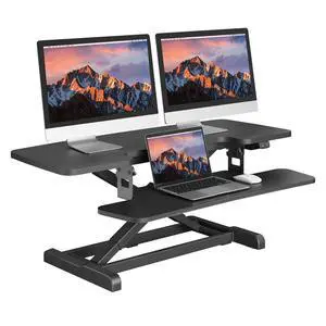 42" Electric Standing Desk Converter, Height Adjustable Riser for Office Home,Dual Monitor and Laptop Workstation with Large Keyboard Tray, Black Color 42" Electric Standing Desk Converter, Height Adjustable Riser for Office Home,Dual Monitor and Laptop Workstation with Large Keyboard Tray, Black Color