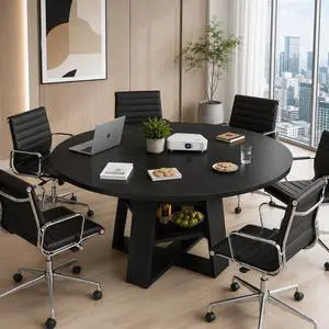 43 59" Wooden Extendable Round Conference Table 4-6-8 People | Convertible Oval Meeting Room Table,Office Table with Thicken Tabletop, Apartment Kitchen Dining Room, Black 43 59" Wooden Extendable Round Conference Table 4-6-8 People | Convertible Oval Meeting Room Table,Office Table with Thicken Tabletop, Apartment Kitchen Dining Room, Black