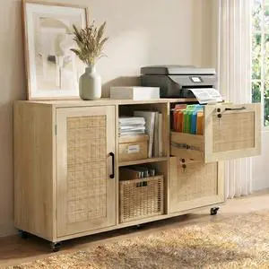 2 Drawer File Cabinet with Lock, Small Rattan | Wood Rolling Office Storage for Under Desk Home Office 2 Drawer File Cabinet with Lock, Small Rattan | Wood Rolling Office Storage for Under Desk Home Office