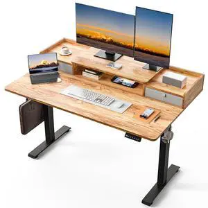 55 x 30 Inch Electric Standing Desk with 2 Drawers, Adjustable Height Widened Stand Up Desk with Storage, Sit to Stand Ergonomic Workstation for Home Office, Light Rustic 55 x 30 Inch Electric Standing Desk with 2 Drawers, Adjustable Height Widened Stand Up Desk with Storage, Sit to Stand Ergonomic Workstation for Home Office, Light Rustic