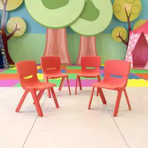 Red Plastic Stackable School Chair, 10.5" Seat, 4-Pack | Recommended for Preschool - Kindergarten Students Red Plastic Stackable School Chair, 10.5" Seat, 4-Pack | Recommended for Preschool - Kindergarten Students