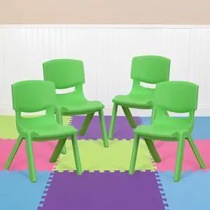 Green Plastic Stackable School Chair, 10.5" Seat, 4-Pack | Recommended for Preschool - Kindergarten Students Green Plastic Stackable School Chair, 10.5" Seat, 4-Pack | Recommended for Preschool - Kindergarten Students
