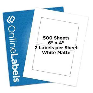 OnlineLabels 6" x 4" Labels - White Matte - Inkjet/Laser - 500 Sheets | Permanent Adhesive, Blank Rectangle Labels, Inkjet & Laser Compatible, Ideal for Canning & Shipping Labels OnlineLabels 6" x 4" Labels - White Matte - Inkjet/Laser - 500 Sheets | Permanent Adhesive, Blank Rectangle Labels, Inkjet & Laser Compatible, Ideal for Canning & Shipping Labels