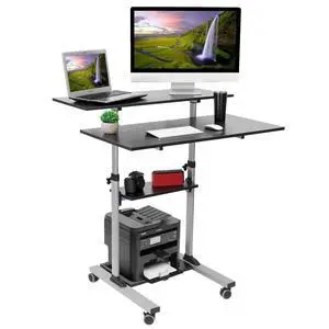 Mobile Standing Desk | Height Adjustable Rolling Desk with 40 Wide Table Tops | Multi-Purpose Rolling Presentation Cart with Four Platforms | (MI-7970) Mobile Standing Desk | Height Adjustable Rolling Desk with 40 Wide Table Tops | Multi-Purpose Rolling Presentation Cart with Four Platforms | (MI-7970)