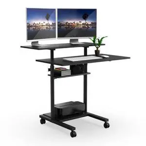 Mobile Desk Workstation 40 Inch Wide Large Rolling Computer Desk is Height Adjustable to 64 Inches, Sit Stand Computer Cart with Multi Level Shelves on Wheels in Black Mobile Desk Workstation 40 Inch Wide Large Rolling Computer Desk is Height Adjustable to 64 Inches, Sit Stand Computer Cart with Multi Level Shelves on Wheels in Black