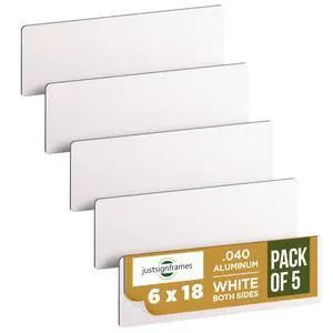 Aluminum Sheet Blanks for Custom Signs, 6 x 18 x.040 in, White, 5 Packs | Double-Sided, Weatherproof, Yard & Garage Sale Use, Sublimation Metal Plate, Vinyl & Digital Print Ready, Burr-Free Corners Aluminum Sheet Blanks for Custom Signs, 6 x 18 x.040 in, White, 5 Packs | Double-Sided, Weatherproof, Yard & Garage Sale Use, Sublimation Metal Plate, Vinyl & Digital Print Ready, Burr-Free Corners