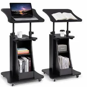 2PCS Sit to Stand Mobile Lectern Teacher Podium Portable Height Adjustable Podium Stand Rolling Laptop Desk Cart with Storage Shelf Swivel Top for Classroom, Concert, Church 2PCS Sit to Stand Mobile Lectern Teacher Podium Portable Height Adjustable Podium Stand Rolling Laptop Desk Cart with Storage Shelf Swivel Top for Classroom, Concert, Church