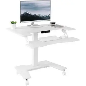 White Electric Mobile Height Adjustable 36 inch Dual Platform Standing Desk with Wheels, Rolling Small Space Table, Sit Stand Workstation, DESK-V111VTW White Electric Mobile Height Adjustable 36 inch Dual Platform Standing Desk with Wheels, Rolling Small Space Table, Sit Stand Workstation, DESK-V111VTW
