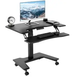 Black Electric Mobile Height Adjustable 36 inch Dual Platform Standing Desk with Wheels, Rolling Small Space Table, Sit Stand Workstation, DESK-V111VT Black Electric Mobile Height Adjustable 36 inch Dual Platform Standing Desk with Wheels, Rolling Small Space Table, Sit Stand Workstation, DESK-V111VT