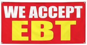 Vinyl Banner We Accept Ebt Promotion Business B 10 Grommets 60x144Inches | Multiple Sizes Outdoor Weatherproof Industrial Yard Signs Red We Accept Ebt Banner Vinyl Banner We Accept Ebt Promotion Business B 10 Grommets 60x144Inches | Multiple Sizes Outdoor Weatherproof Industrial Yard Signs Red We Accept Ebt Banner
