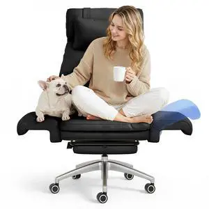 Oversized Big and Tall Office Chair, 180° Flip Armrests for Pets&Cross Legged, Computer Desk Chair with Footrest, Lounge Chairs for Home Office Gaming Working, ScratchSafe Air Leather, Black Oversized Big and Tall Office Chair, 180° Flip Armrests for Pets&Cross Legged, Computer Desk Chair with Footrest, Lounge Chairs for Home Office Gaming Working, ScratchSafe Air Leather, Black