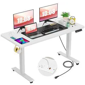 55 x 24 inch Standing Desk Electric Adjustable Height with Power Outlets, Mouse Pad, Wheels, Stand up Desk with Ergonomic Workstation, 4 Preset Heights Easy to Set(White) 55 x 24 inch Standing Desk Electric Adjustable Height with Power Outlets, Mouse Pad, Wheels, Stand up Desk with Ergonomic Workstation, 4 Preset Heights Easy to Set(White)