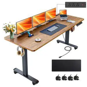 Electric Standing Desk 63 x 24In with Power Outlets,Rolling Stand up Desk with Mouse Pad,Wheels2 USB Ports & 3 Power Outlets, 4 Caster, 4 Preset Heights Easy to Set for Home Office(Brown) Electric Standing Desk 63 x 24In with Power Outlets,Rolling Stand up Desk with Mouse Pad,Wheels2 USB Ports & 3 Power Outlets, 4 Caster, 4 Preset Heights Easy to Set for Home Office(Brown)