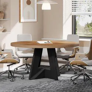 47-Inch Round Conference Table for 4-6 People, Wooden Meeting Room Table with Thicken Tabletop and Wood Base (Black Brown) 47-Inch Round Conference Table for 4-6 People, Wooden Meeting Room Table with Thicken Tabletop and Wood Base (Black Brown)