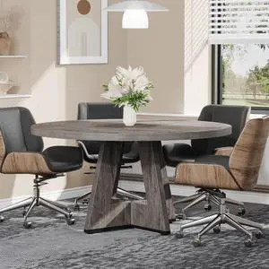 47-Inch Round Conference Table for 4-6 People, Wooden Meeting Room Table with Thicken Tabletop and Wood Base (Grey) 47-Inch Round Conference Table for 4-6 People, Wooden Meeting Room Table with Thicken Tabletop and Wood Base (Grey)