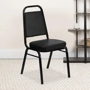 Black Vinyl Trapezoidal Back Stacking Banquet Chair | Black Frame, Vinyl Upholstery Black Vinyl Trapezoidal Back Stacking Banquet Chair | Black Frame, Vinyl Upholstery