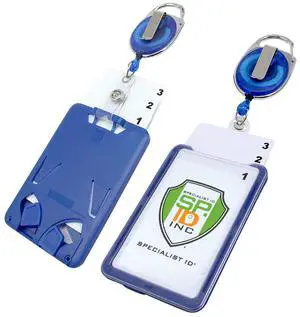 2 Pack - Hard Plastic 3 Card Badge Holder with Retractable Reel - Retracting ID Lanyard Features Belt Clip & Carabiner - Rigid Vertical CAC Holder - Top Load Holds Three Cards by (Blue) 2 Pack - Hard Plastic 3 Card Badge Holder with Retractable Reel - Retracting ID Lanyard Features Belt Clip & Carabiner - Rigid Vertical CAC Holder - Top Load Holds Three Cards by (Blue)