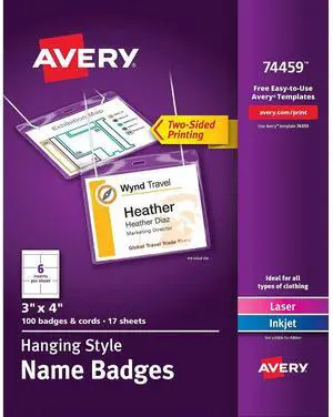 Name Badges with Lanyards, Print or Write, 3" x 4", Badge Holders & Lanyards, 100 Inserts (74459) Name Badges with Lanyards, Print or Write, 3" x 4", Badge Holders & Lanyards, 100 Inserts (74459)