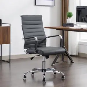 Office Desk Chair Leather, Conference Room Chairs with Wheels, Executive Modern High Back Ergonomic Swivel Rolling Ribbed Computer Chair Office Desk Chair Leather, Conference Room Chairs with Wheels, Executive Modern High Back Ergonomic Swivel Rolling Ribbed Computer Chair