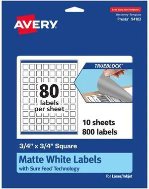 TrueBlock Matte White Square Labels, Sure Feed Technology, 0.75" x 0.75", 800 Matte White Labels, Print-to-The-Edge, Laser/Inkjet Printable, Great for Product Merchandising Stickers TrueBlock Matte White Square Labels, Sure Feed Technology, 0.75" x 0.75", 800 Matte White Labels, Print-to-The-Edge, Laser/Inkjet Printable, Great for Product Merchandising Stickers
