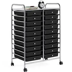 20-Drawer Rolling Storage Cart on Wheels, Craft Organizer, Black | Twenty drawers and a top shelf sort craft, art, and office supplies; steel frame, plastic bins, locking wheels, easy setup 20-Drawer Rolling Storage Cart on Wheels, Craft Organizer, Black | Twenty drawers and a top shelf sort craft, art, and office supplies; steel frame, plastic bins, locking wheels, easy setup
