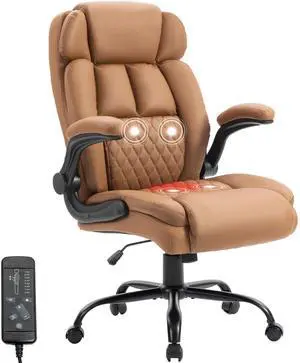 Massage Office Chair, 500LBS Ergonomic Rocking Executive Desk Chairs with 4 Points Vibration&Heat,Padded Flip-up Armrests for Big and Tall Office Chair,Swivel Computer Chair Thicken Back,Brown Massage Office Chair, 500LBS Ergonomic Rocking Executive Desk Chairs with 4 Points Vibration&Heat,Padded Flip-up Armrests for Big and Tall Office Chair,Swivel Computer Chair Thicken Back,Brown