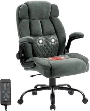 Massage Office Chair,500LBS Ergonomic Rocking Executive Desk Chairs with 4 Points Vibration&Heat,Padded Flipup Armrests for Big and Tall Office Chair,Swivel Computer Chair Fabric Green Massage Office Chair,500LBS Ergonomic Rocking Executive Desk Chairs with 4 Points Vibration&Heat,Padded Flipup Armrests for Big and Tall Office Chair,Swivel Computer Chair Fabric Green