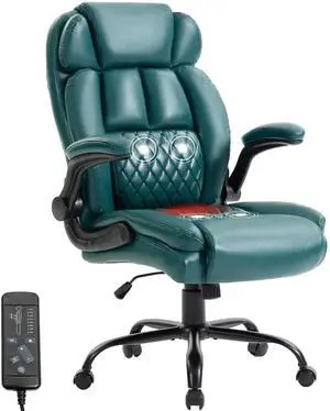 Massage Office Chair,500LBS Ergonomic Rocking Executive Desk Chairs with 4 Points Vibration&Heat,Padded Flipup Armrests for Big and Tall Office Chair,Swivel Computer Chair DarkGreen Massage Office Chair,500LBS Ergonomic Rocking Executive Desk Chairs with 4 Points Vibration&Heat,Padded Flipup Armrests for Big and Tall Office Chair,Swivel Computer Chair DarkGreen