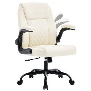 Executive Office Chair with Lumbar Support & Flip-up Arms, Beige | Ergonomic Desk Chair, 90115° Tilt & Rocking, 20.1" Wide Seat, PU Leather, for Home Offices & Conference Rooms, 300Lbs Executive Office Chair with Lumbar Support & Flip-up Arms, Beige | Ergonomic Desk Chair, 90115° Tilt & Rocking, 20.1" Wide Seat, PU Leather, for Home Offices & Conference Rooms, 300Lbs
