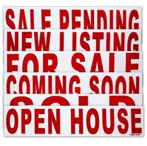 6 Pack Bundle of Real Estate Rider Signs 6x24" - FOR SALE, OPEN HOUSE, SOLD, COMING SOON, SALE PENDING, NEW LISTING - Double-Sided Waterproof Corrugated Plastic Made in America (Red Letters) 6 Pack Bundle of Real Estate Rider Signs 6x24" - FOR SALE, OPEN HOUSE, SOLD, COMING SOON, SALE PENDING, NEW LISTING - Double-Sided Waterproof Corrugated Plastic Made in America (Red Letters)