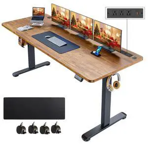 Electric Standing Desk with Power Outlets and USB-C Port, 70 x 27 Inches Adjustable Height Sit Stand Up Desk for Home Office, Adjustable Desk with Memory Preset and Wheels, Brown Electric Standing Desk with Power Outlets and USB-C Port, 70 x 27 Inches Adjustable Height Sit Stand Up Desk for Home Office, Adjustable Desk with Memory Preset and Wheels, Brown