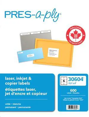 3-1/3 x 4 Inches Laser Labels, White, 600 Count (30604) 3-1/3 x 4 Inches Laser Labels, White, 600 Count (30604)