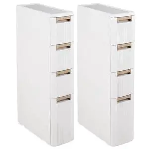 Set of 2 4-Tier Narrow Storage Cabinet, Slim Rolling Cart with 4 Drawers & 3 Removable Dividers, Plastic Storage Organizer with Wheels for Small Spaces Bathroom Kitchen Set of 2 4-Tier Narrow Storage Cabinet, Slim Rolling Cart with 4 Drawers & 3 Removable Dividers, Plastic Storage Organizer with Wheels for Small Spaces Bathroom Kitchen