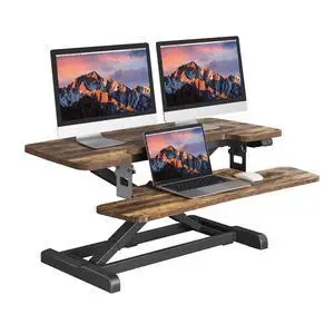 Standing Desk Converter with Electric Motor 35" Height Adjustable Desk Riser for Office Home,Monitor and Laptop Workstation with Large Keyboard Tray, Rustic Color Standing Desk Converter with Electric Motor 35" Height Adjustable Desk Riser for Office Home,Monitor and Laptop Workstation with Large Keyboard Tray, Rustic Color