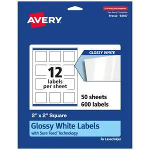 Square Labels, Sure Feed Technology, 2" x 2", 600 Glossy White Labels (36478) Square Labels, Sure Feed Technology, 2" x 2", 600 Glossy White Labels (36478)