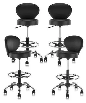 PVC Faux Leather Drafting Chair Set of 4 Rolling Swivel Salon Stool with Back Foot Rest Adjustable Hydraulic Seat Height 30 Inch Diameter 15 in Lumbar Support for Massage Facial Spa 4 Pack PVC Faux Leather Drafting Chair Set of 4 Rolling Swivel Salon Stool with Back Foot Rest Adjustable Hydraulic Seat Height 30 Inch Diameter 15 in Lumbar Support for Massage Facial Spa 4 Pack