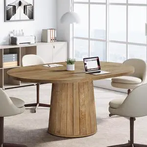 55.11" Oval Conference Table for 4-6 (Light Brown) | Rustic Meeting Table, Seminar Boardroom Furniture with Wood Base for Office Conference Room 55.11" Oval Conference Table for 4-6 (Light Brown) | Rustic Meeting Table, Seminar Boardroom Furniture with Wood Base for Office Conference Room