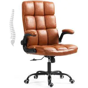 Executive Office Chair, PU Leather Ergonomic Comfy Desk Chair, High Back Computer Chair with Adjustable Tilt Angle and Flip-up Arms (Without Footrest Brown) Executive Office Chair, PU Leather Ergonomic Comfy Desk Chair, High Back Computer Chair with Adjustable Tilt Angle and Flip-up Arms (Without Footrest Brown)