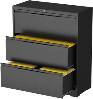 3 Drawer Lateral File Cabinet with Lock,Metal File Cabinets for Home Office,Locking Filing Cabinet for Letters/Legal/A4 Size, Assembly Required,Black 3 Drawer-36 W 3 Drawer Lateral File Cabinet with Lock,Metal File Cabinets for Home Office,Locking Filing Cabinet for Letters/Legal/A4 Size, Assembly Required,Black 3 Drawer-36 W