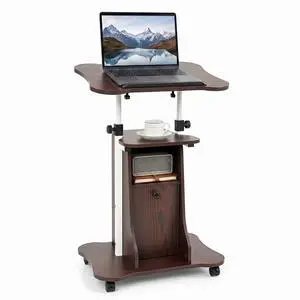 Mobile Podium Stand, Height Adjustable Laptop Computer Cart w/Tilting Top, Storage Cabinet & Lockable Wheels, Church Classroom Lecture, Sit-to-Stand Desk for Home Office (Brown,1) Mobile Podium Stand, Height Adjustable Laptop Computer Cart w/Tilting Top, Storage Cabinet & Lockable Wheels, Church Classroom Lecture, Sit-to-Stand Desk for Home Office (Brown,1)