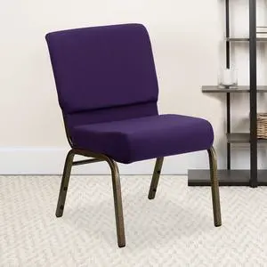 Royal Purple Fabric 21" W Stacking Church Chair | Gold Vein Frame, Fabric Upholstery Royal Purple Fabric 21" W Stacking Church Chair | Gold Vein Frame, Fabric Upholstery